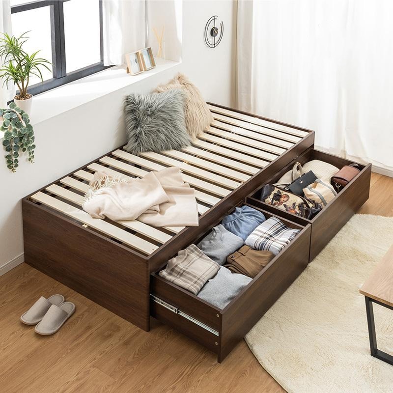 収納ベッド ハイタイプ 収納付きベッド ヘッドレス チェストベッド 大容量収納 容量約180L セミシングル コンパクト