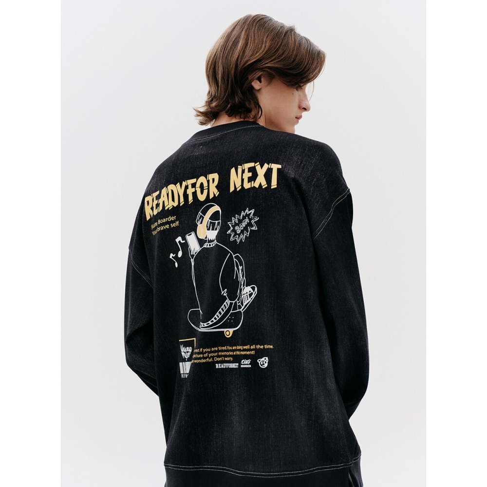 ready4next スケートボードラウンドスウェットシャツブラックTシャツ