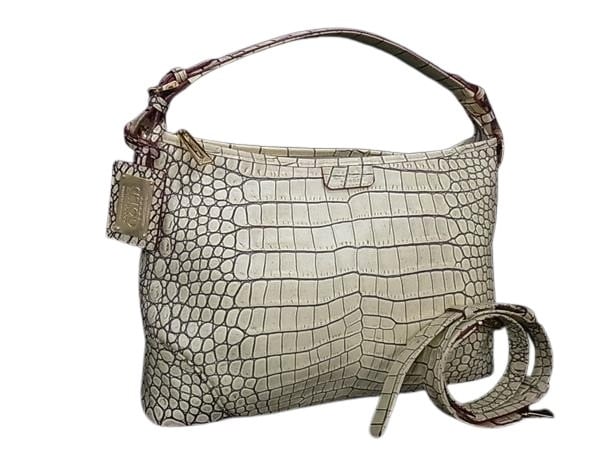 ココセリュックスゴールド ハンドバッグ - クロコダイル型押しレザー - 2WAY ゴールド金具 アイボリー ショルダーバッグ トートバッグ ショッピングバッグ 鞄 ブランド【本物保証】