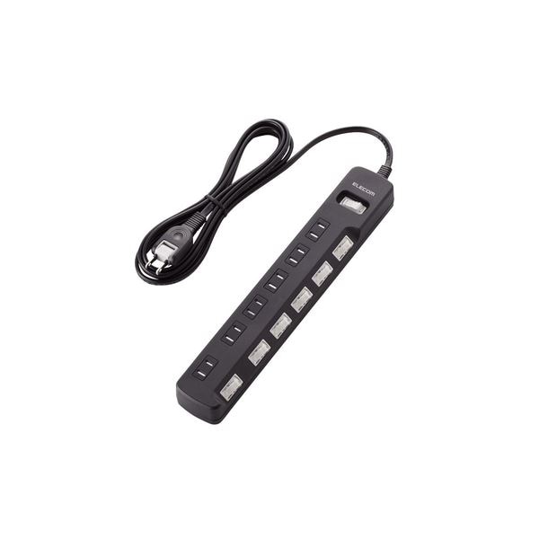 (まとめ)エレコム 一括＆個別スイッチ付 雷ガードタップ T-K8A-2625BK(×2セット)