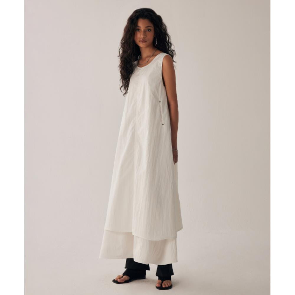 TREEMINGBIRD Layered Sleeveless Long OnePiece White TM