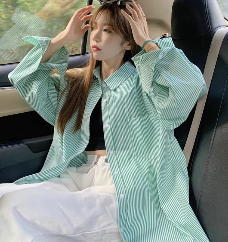 トップス デート モテアイテム シャツ ルーズ 長袖 ストライプ コットン 大人可愛い きれいめ 上品 おしゃれ かっこいい 大人可愛い ラブリー キュート ガーリー クール モード系 セクシー 5,933円