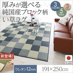 【メガ割対象20%OFF】い草ラグ おしゃれ 約3畳 191×250cm ウレタン12mm 純国産ブロック柄 日本製 夏用 ラグマット