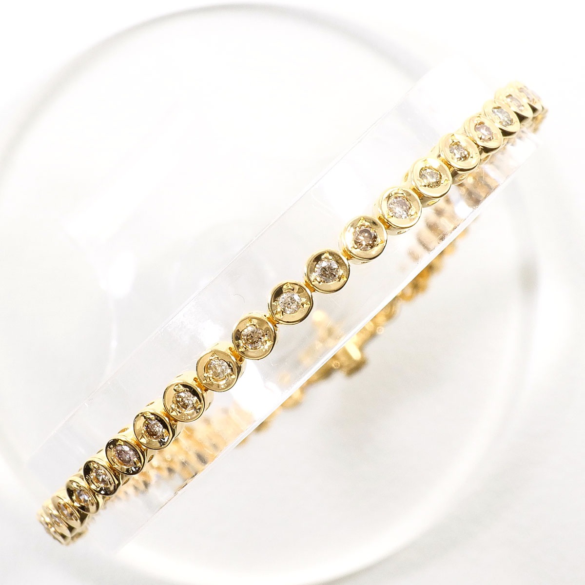 K18 18金 YG イエローゴールド ブレスレット ダイヤモンド 1.00ct 鑑別書 総重量約7.7g 約18cm 中古