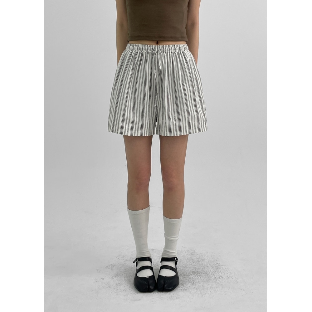 ブラックアップ [MADE] ポリップ リネン ストライプ バンディング ショートパンツ