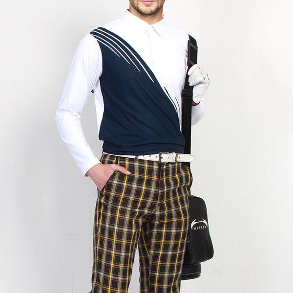 マインフロー男性ゴルフTシャツ長袖Tシャツ男性ゴルフカラーT BL斜線配色長袖スパンゴルフT