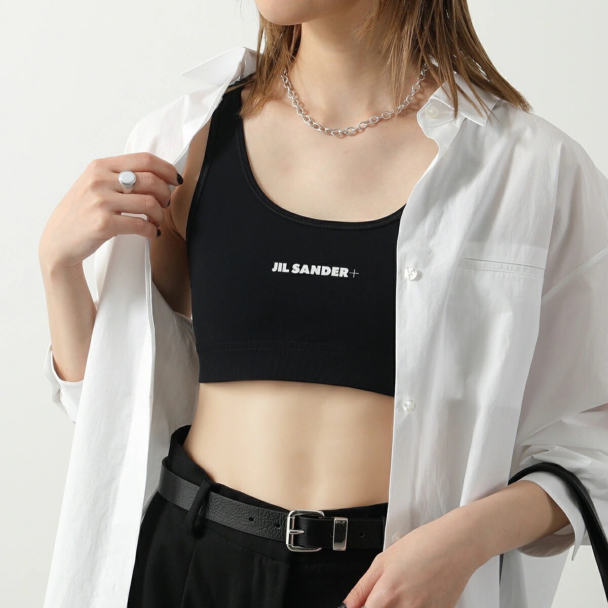 JIL SANDER+ ジルサンダー プラス スポーツブラ J40NC0002 J20031 レディース タンクトップ ノースリーブ ロゴ ストレッチ 001/BLACK 【mega】