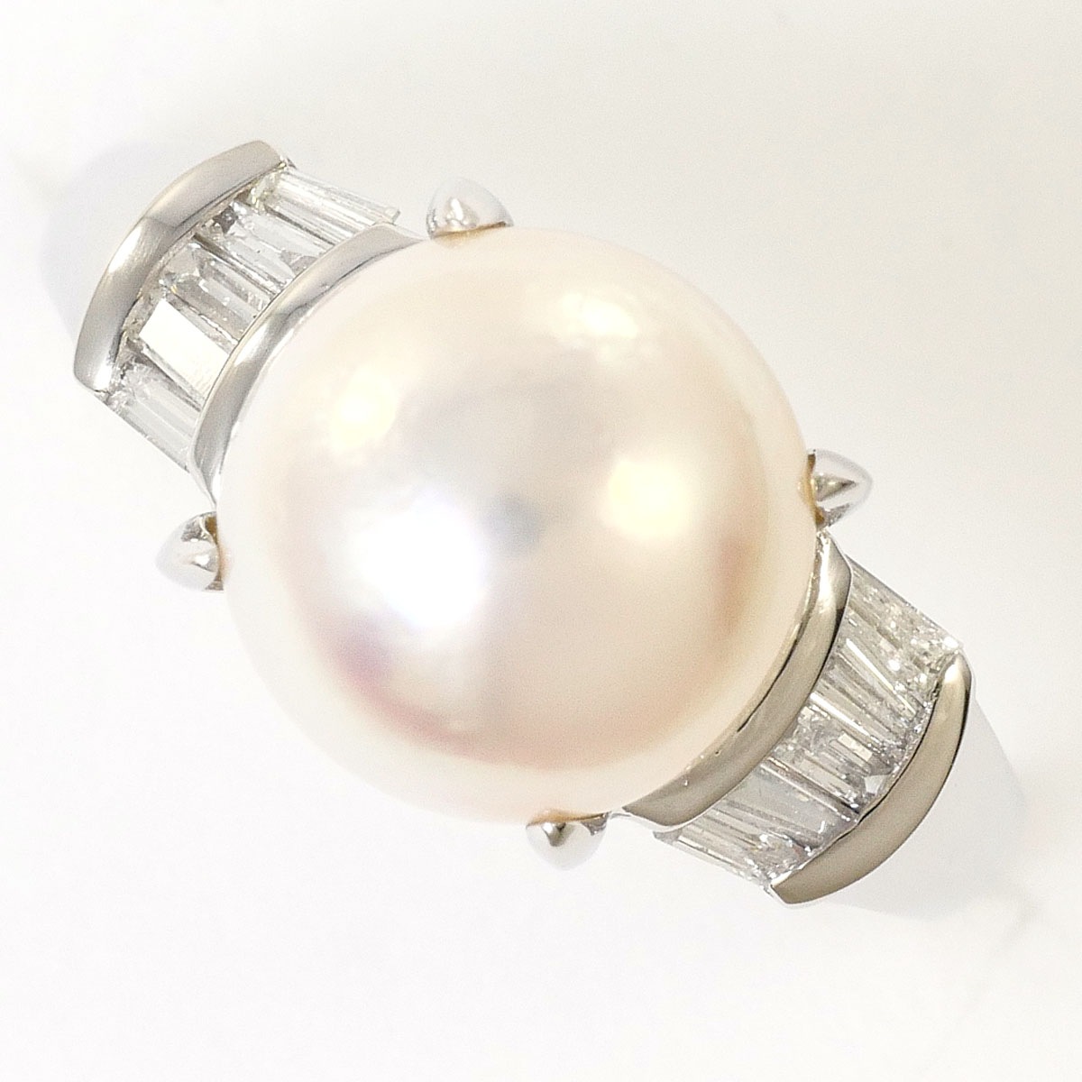 PT900 プラチナ リング・指輪 10号 パール（真珠） ダイヤモンド 0.20ct 総重量約4.9g 中古