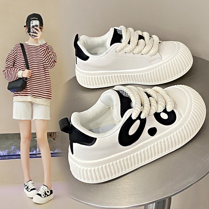 厚底ブー 履きやすい 韓国 大人気 痛くない 可愛い 軽量 ダッドシューズ 通気性 厚底 おしゃれ 美脚 身長アップ パンダ模様 レディース ヒール4.5cm 厚底スニーカー キャンバス