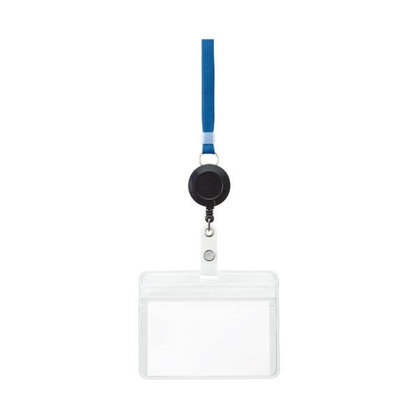 （まとめ） TANOSEE リール式吊下げ名札防水チャック付 青 1個 [x30セット]