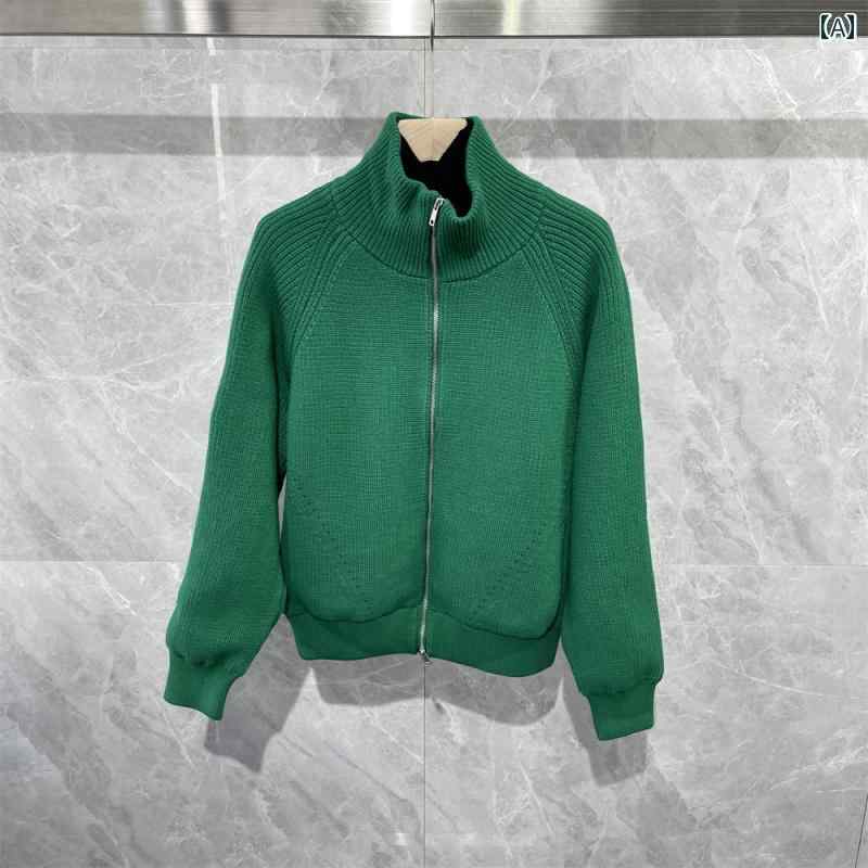 カーディガン メンズ セーター ニット 冬 起毛 厚手 ジャケット 暖かい カジュアル スタンドカラー グリーン グレー ブラック ジップアップ 7,914円