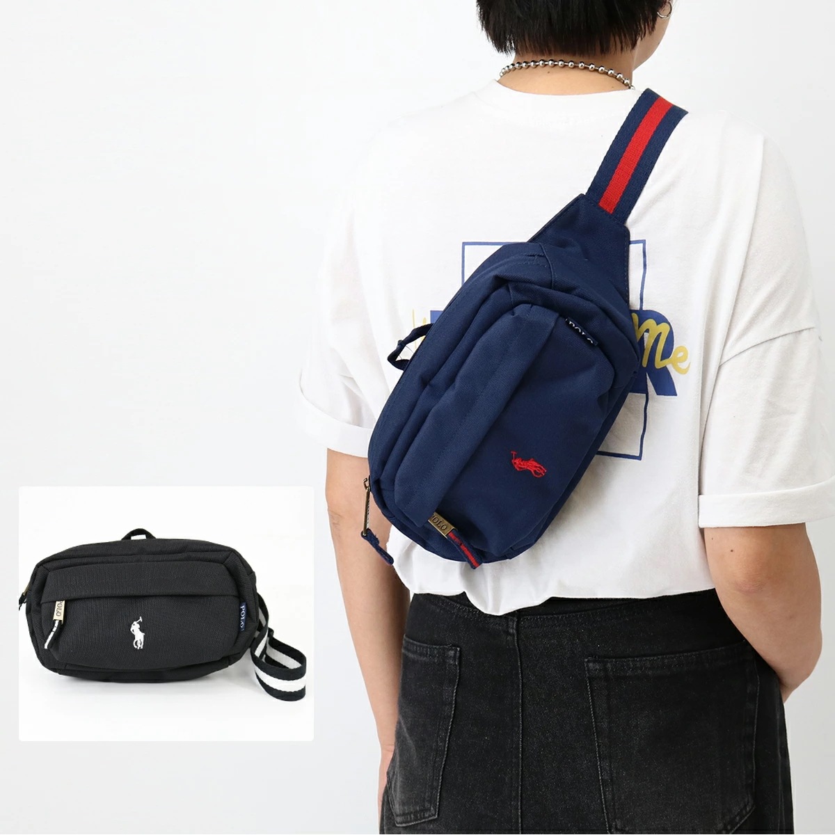 9AR012 ボディバッグ ビッグポニー ウエストバッグ ウエストポーチ Crossbody Bag ユニセックス レディース メンズ ブラッ