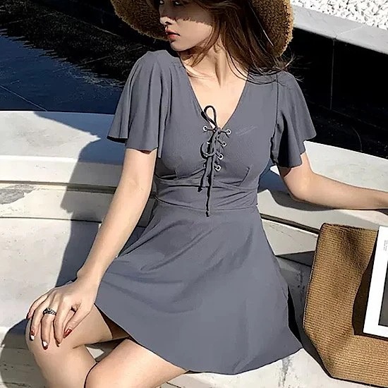 水着 レディース ワンピース水着 ハイウエスト 袖付き 体型カバー セパレート 水泳 海水浴 5,984円