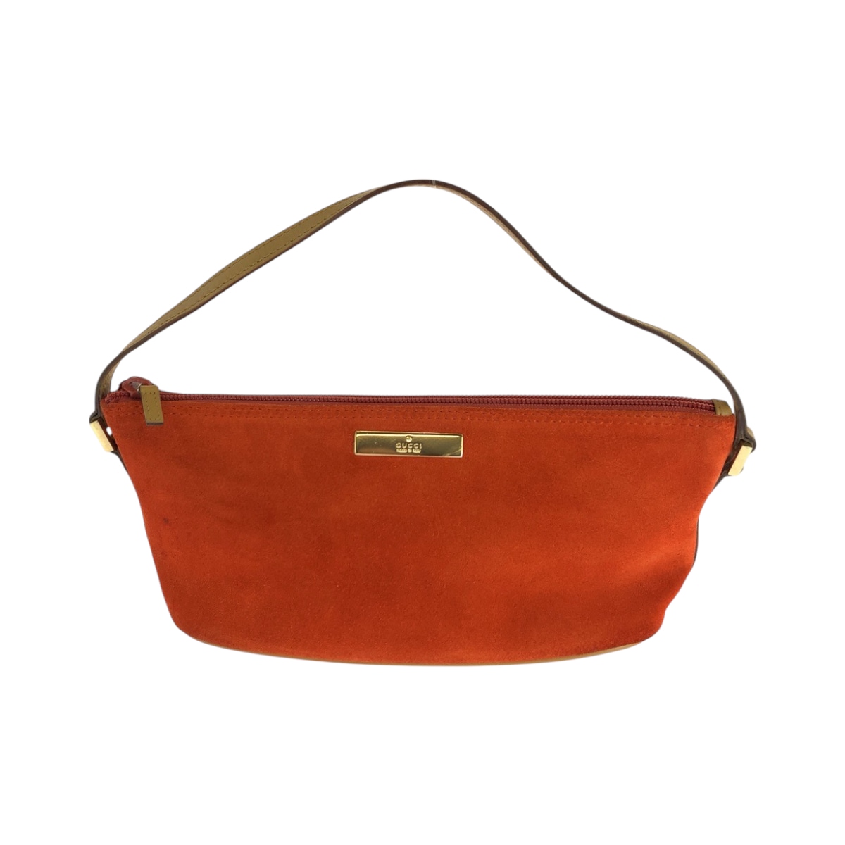 美品 オレンジ ベージュ ゴールド金具 スウェード 039 1103 ハンドバッグ アクセサリーポーチ レディース 502818