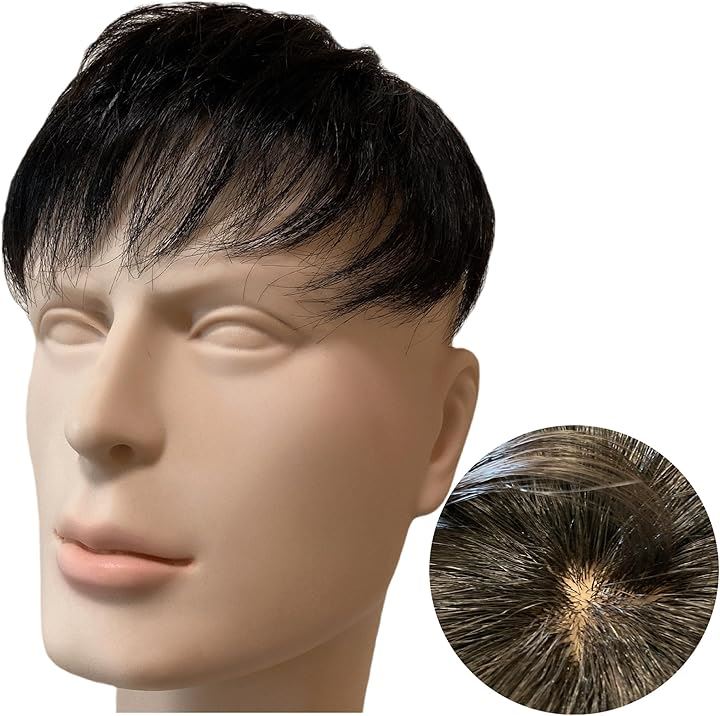 かつら カツラ 男性 メンズ 部分ウィッグ つむじ 頭頂部 人毛100% 国内メーカー(ナチュラルブラック, ビジネスショート＋ つむじ加工あり)