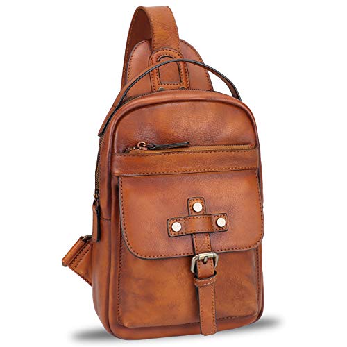 Genuine Leather Sling Bag for Men Vintage Handmade Crossbody Daypack (Brown) 並行輸入品