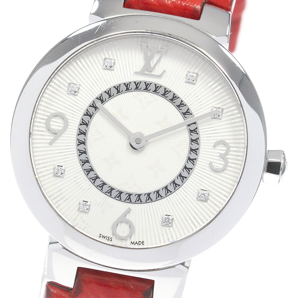 ルイ・ヴィトン LOUIS VUITTON Q12MG タンブール スリム 8Pダイヤ クォーツ レディース 箱・保証書付き_833187【中古】