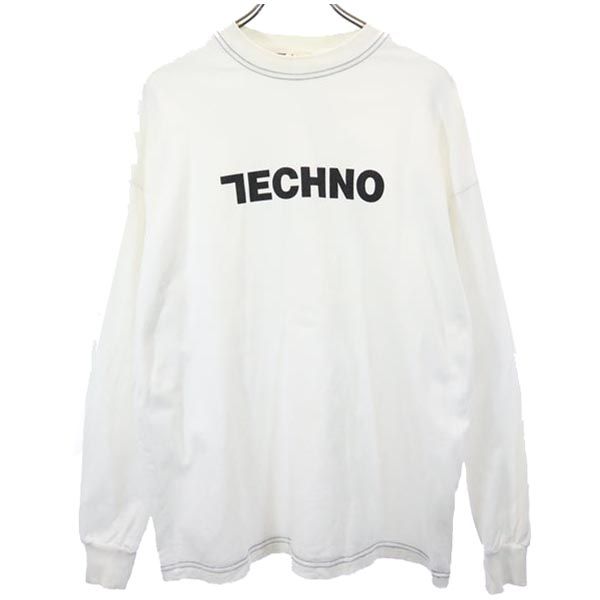 プリント 長袖 Tシャツ S ホワイト系 ロンT メンズ