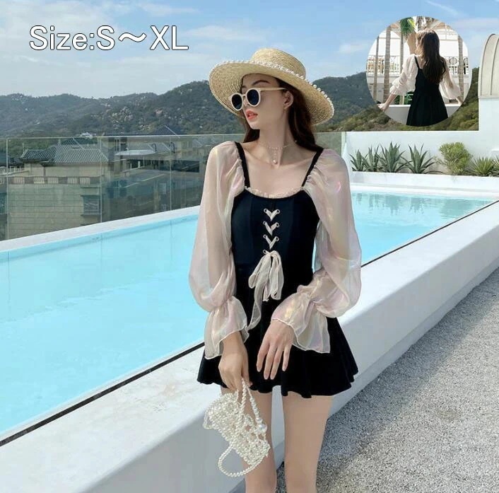 レディース 水着 体型カバー水着 女の子半袖 ワンピース バブルの袖可愛い 体型カバー ビキニ 水着女子 太もも カバーアップ セクシー ビーチ 小胸 盛れる スクール ショートパンツ一体型バックシ