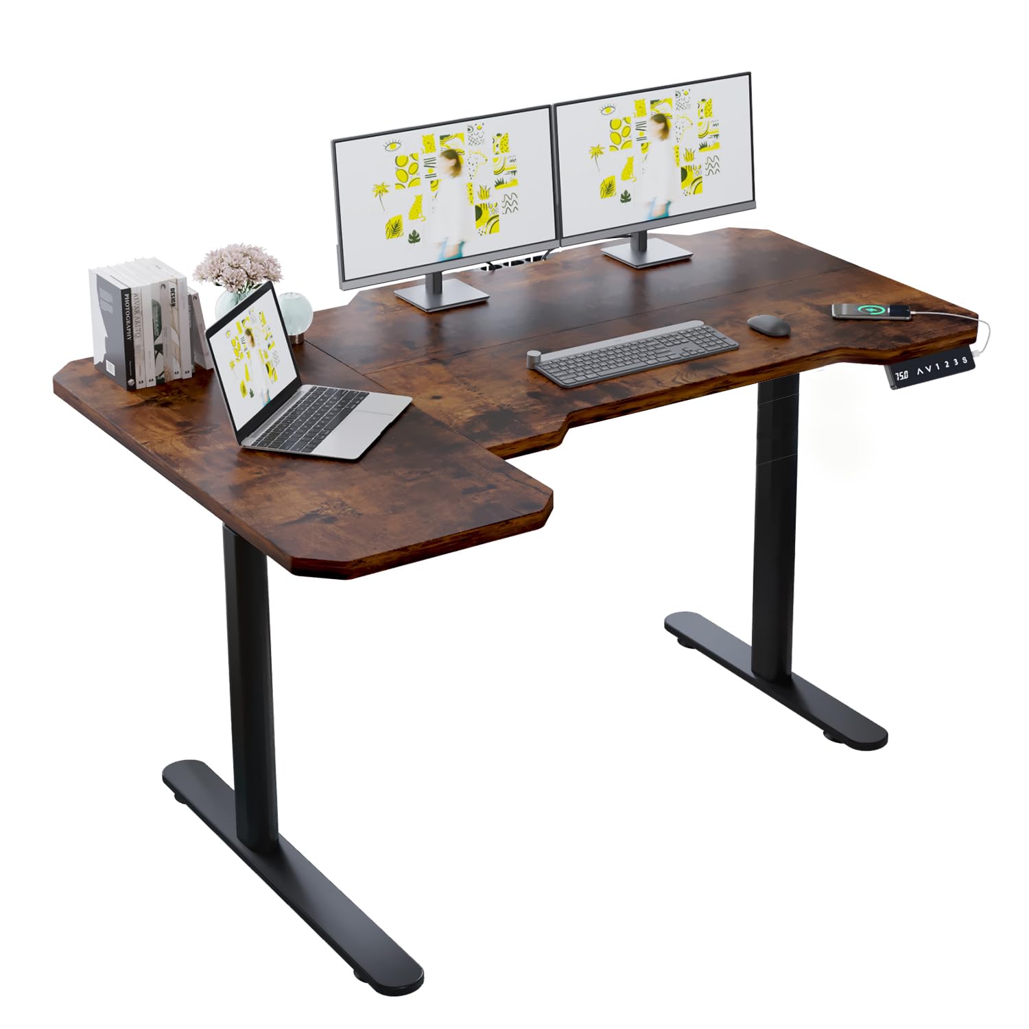 昇降デスク パソコンデスク 電動昇降式デスクモーター2基 天板幅150CM×101CM ゲーミングデスク 机 デュアルモータースタンディングデスク PCデスク つくえ 高さ調節可能 74037