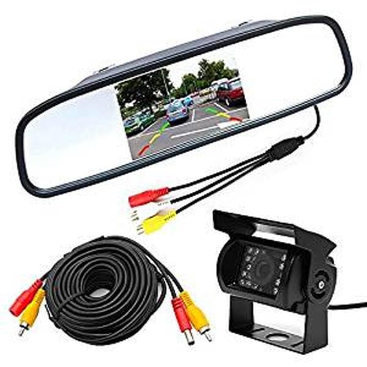 12V/24V兼用バックカメラセット 4.3インチルームミラーモニター+暗視防水バックカメラ＋20mケーブル ガイドライン表示対応 403CBK700CB20