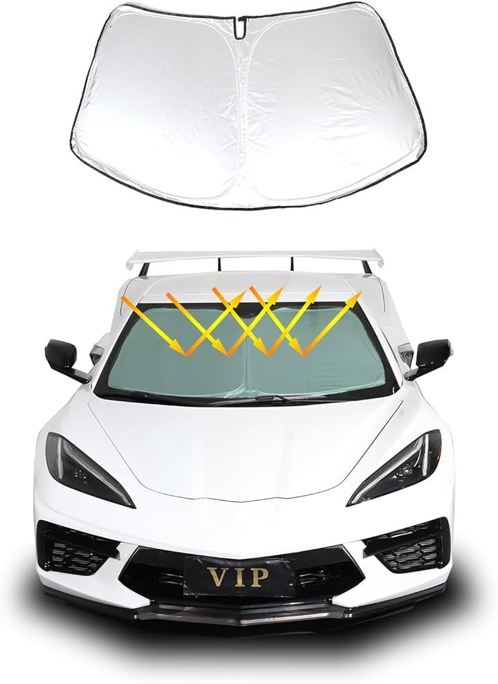 コルベットC8 2020年～現行に対応 サンシェード 車 日よけ フロントガラス 遮光マジカルシェード カーシェード フロントサンシェード 遮光断熱 夏 紫外線 UVカット(ホワイト)