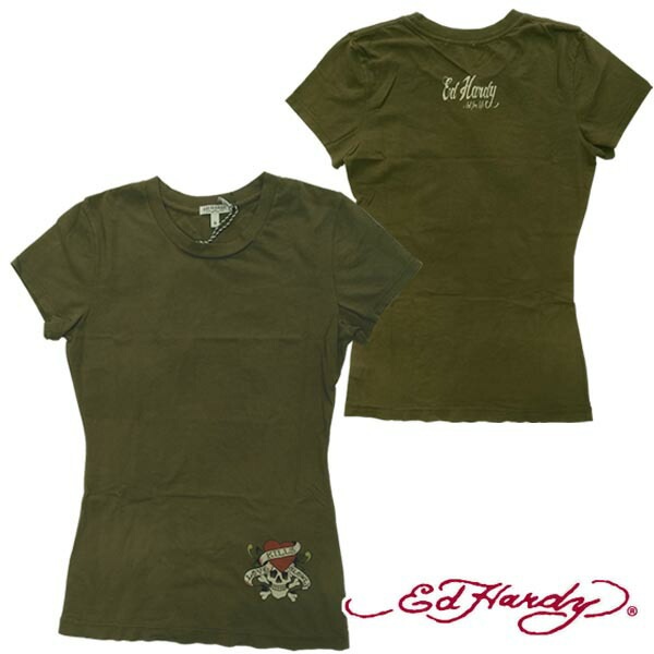 セール エドハーディー レディース 半袖 Tシャツ 200種類の品揃え Ed Hardy LOVE KILLS SLOWRY ラブキル　オリーブ　エドハーディー 正規品 セレブ サファリ フ