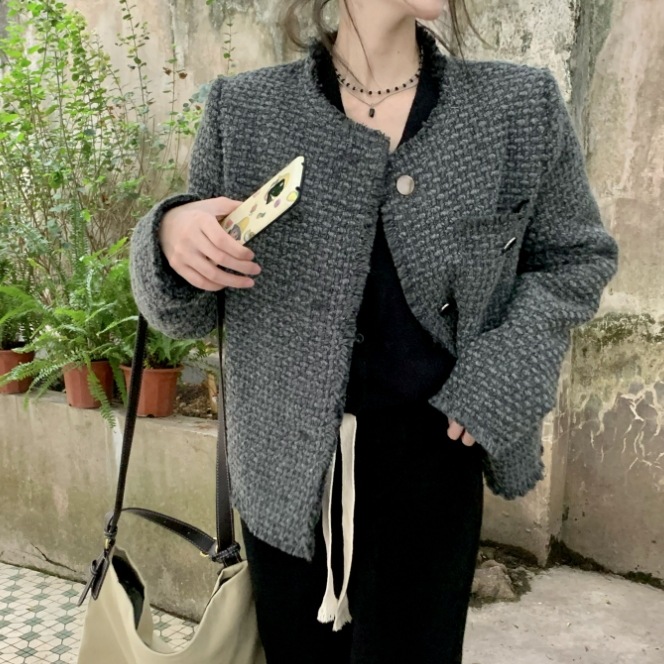 アウター ジャケット 袖あり 長袖 ラウンドネック かわいい 大人可愛い おしゃれ お洒落 レトロ