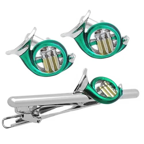 SWANK スワンク カフス ネクタイピン セット ホルン グリーン カフスボタン カフリンクス タイバー タイクリップ