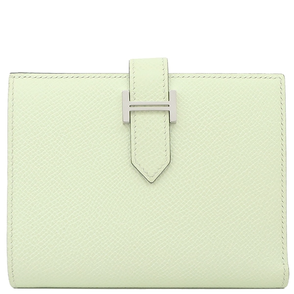 エルメス HERMES 二つ折り財布 ベアンコンパクト ヴォーエプソン ヴェールフィズ シルバー金具 薄緑 U刻印 【箱】【中古】