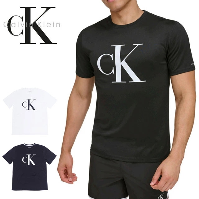 ラッシュガード メンズ Calvin Klein カルバン クライン 半袖 Tシャツ 水着 男性 夏 薄手 アウトドア キャンプ 釣り 海 海水浴 海外旅行 人気 ブランド ペアルック ブラック 黒