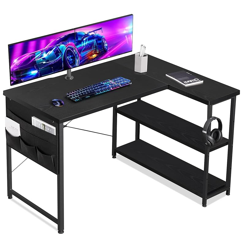YeTom ゲーミングデスク l字デスク pcデスク 右棚左棚 幅107cm ゲーミングテーブル gaming desk 収納袋付きオフィスデスク ゲームデスク ゲーミング机 电脑桌 つくえ ライティ