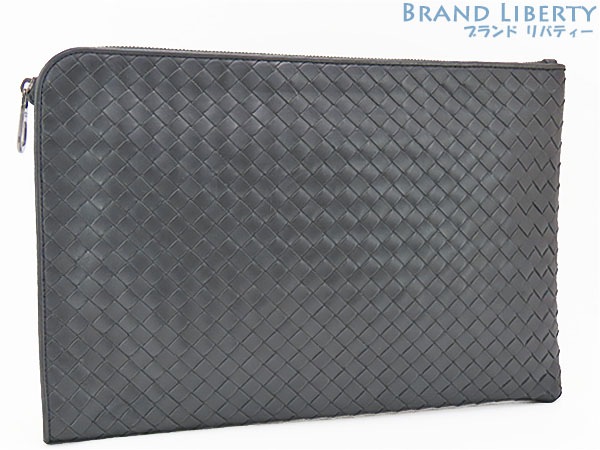 美品ボッテガヴェネタイントレチャートドキュメントケースクラッチバッグセカンドバッググレーカーフレザー