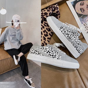 スポーツスニーカー キャンバス レディース ヒョウ柄 軽量 快適 大きいサイズ 人気定番