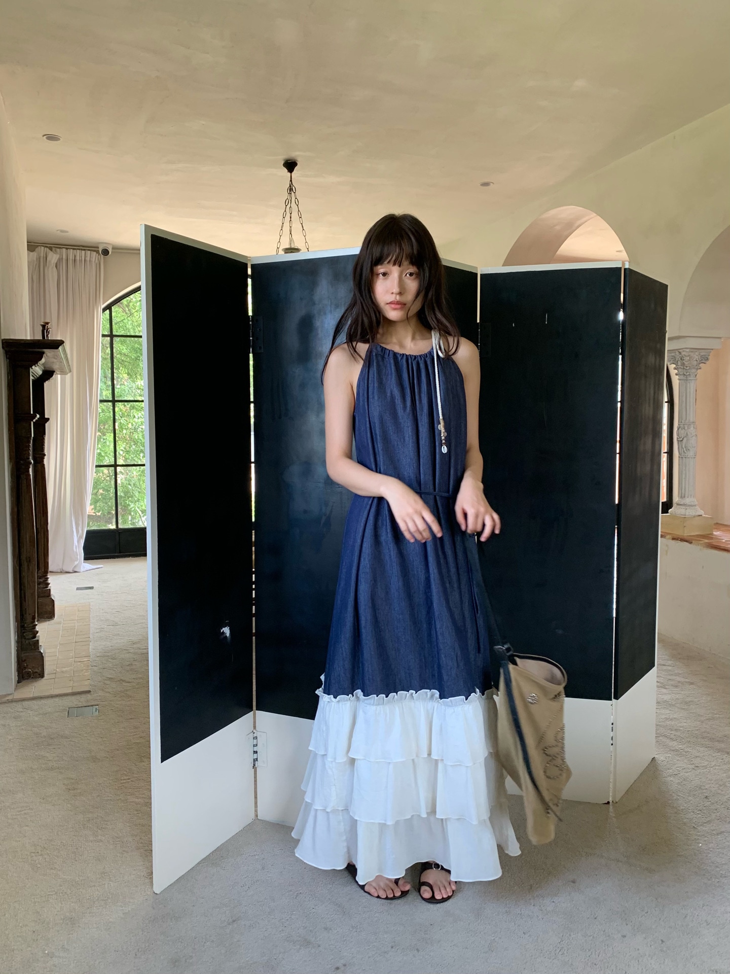 夏の甘い年齢を減らしてデニムのケーキの裾のゆったりしているワンピースの女性のS5761をつなぎ合わせます 6,909円