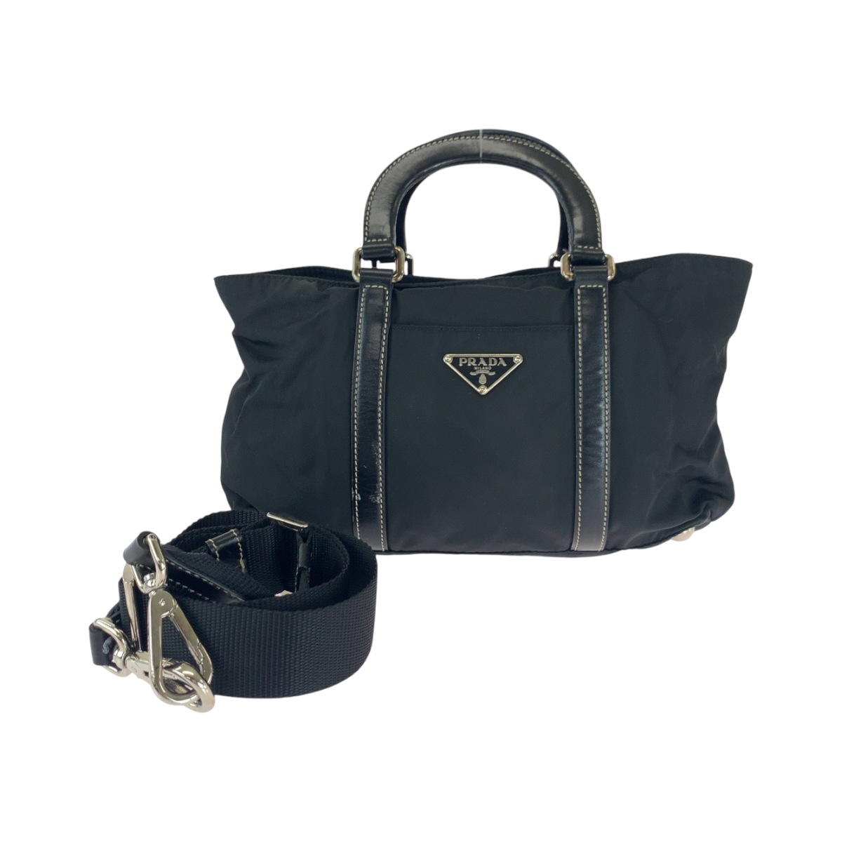 美品 テスート 三角ロゴプレート ブラック 黒 シルバー金具 ナイロン BN1052 ショルダーバッグ ハンドバッグ 2way レディース 501276