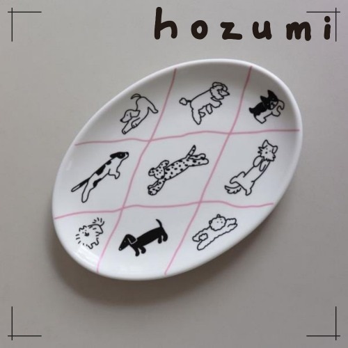 hozumi プレート皿 dogs checked in plate 韓国雑貨 可愛い インテリア