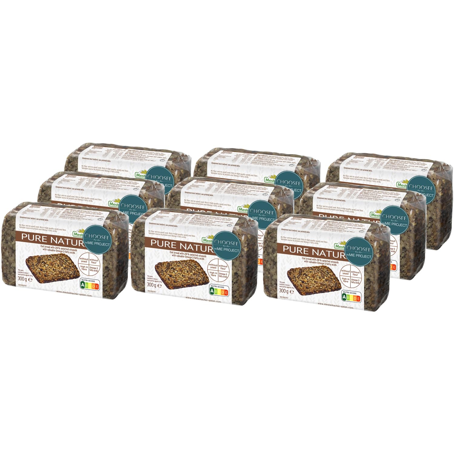 【ケース販売】Mestemacher(メステマッハー) ピュアナチュラル(オーツ&シードブレッド) 300g(5スライス)x 9個セット オーツ麦とシードがギュッと詰まった小麦酵母不使用のブレッド