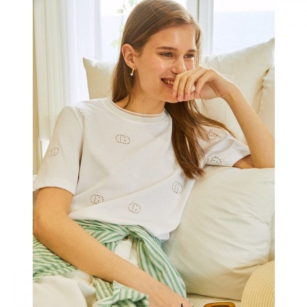 ブランド ホワイトロゴパターン半袖Tシャツ HSTS4B501WT