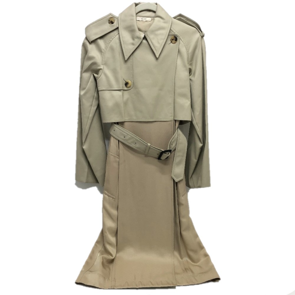 トレンチコート 28V36-6073 ダブルフェイス トレンチコート マスチック ロングコート コットン ベージュ