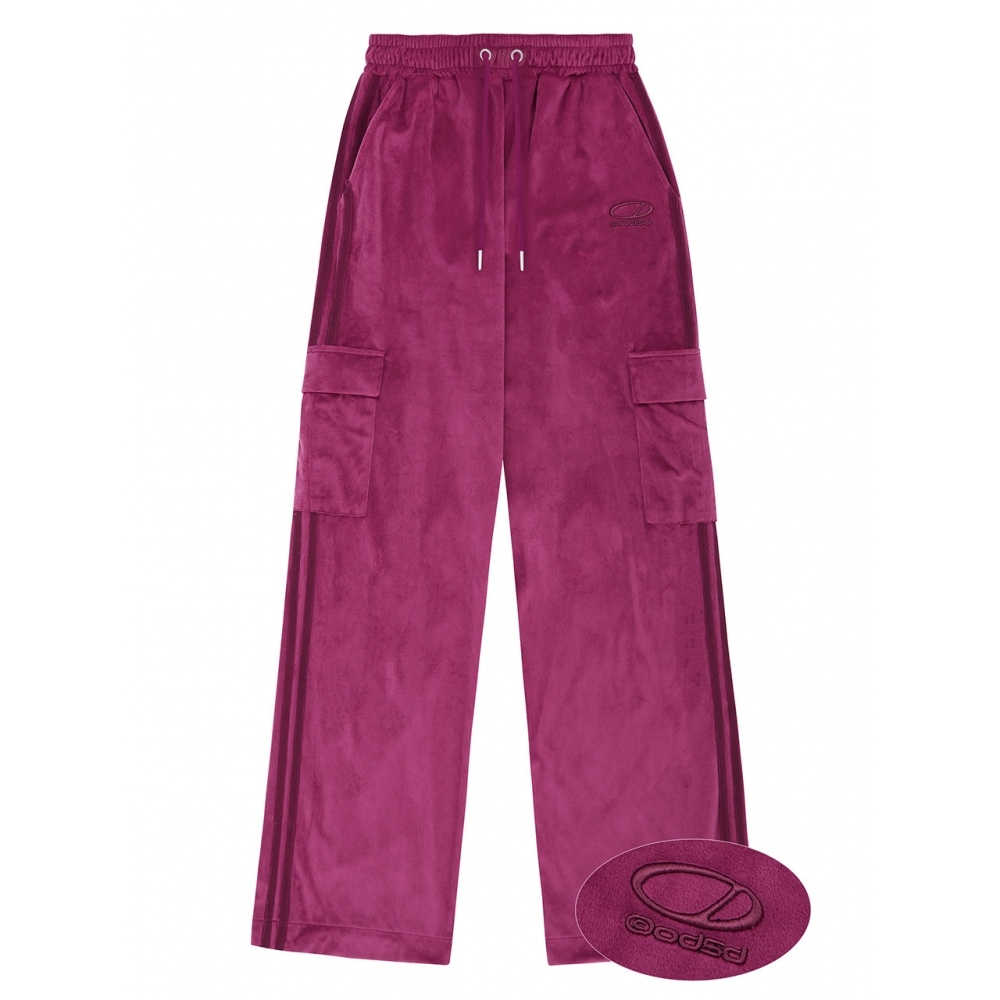 オッドスタジオベロアスポーティートラックカーゴパンツマゼンタ