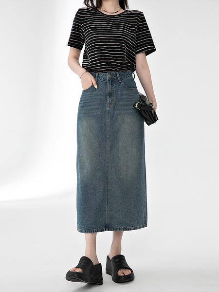 細脚スカート ウォッシュドデニム