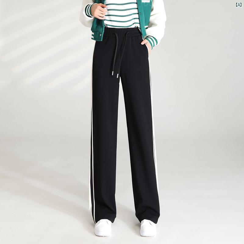 レディース　ファッション　オシャレ　シンプル 春秋新 2 バー ストレート パンツ ドレープ カジュアル スウェットパンツ 脚 スリム ストレッチ ズボン