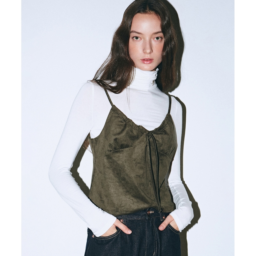 ニック&ニコールスエードビスチェストリングトップ_カーキ