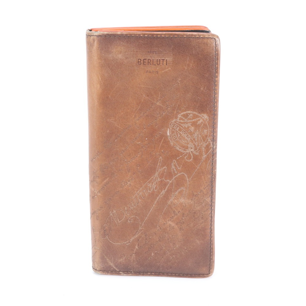 美品 カリグラフィ スクリット レザー 長財布 長財布 二つ折り ウォレット ラウンドファスナー メンズ REE DM14-2 中古