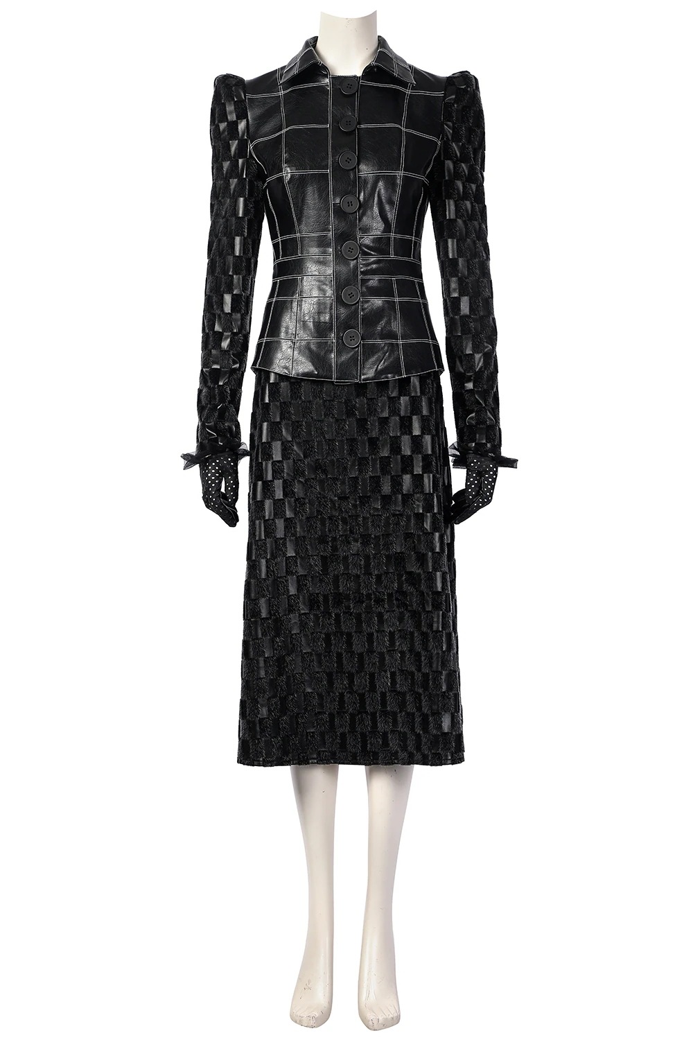 黒白魔女 クルエラドヴィル 黒スーツ コスプレ衣装 コスチューム 合皮 仮装 ハロウィン イベントコスプレ・変装・仮装