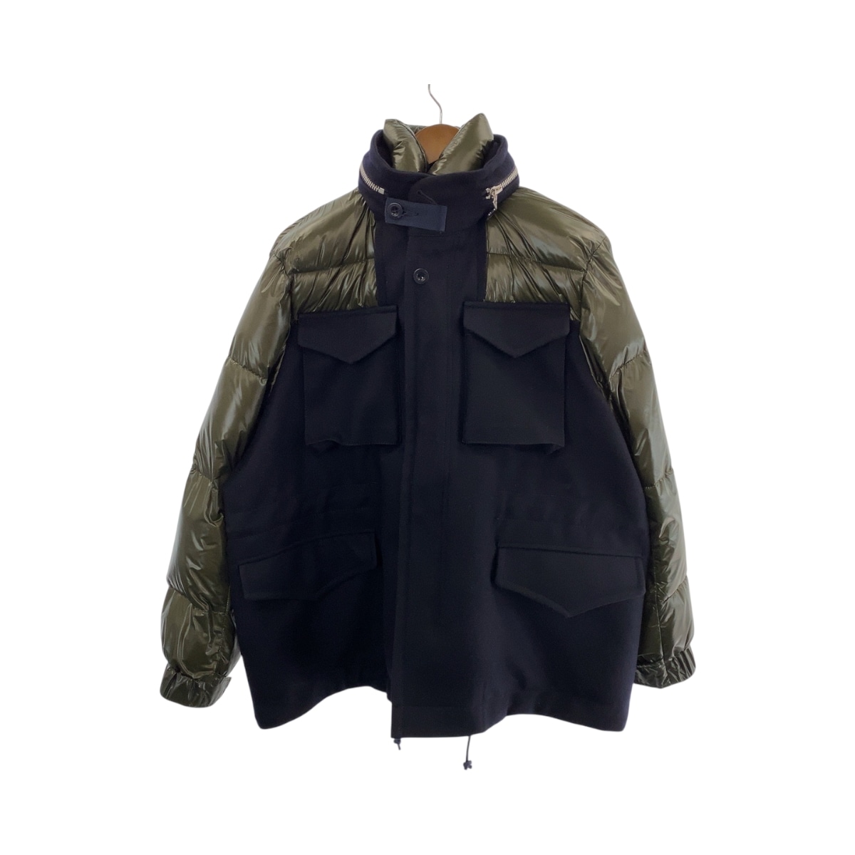 美品 心斎橋パルコ限定 サイズ1 カーキ ネイビー シルバー金具 ナイロン/ウール 20 0253M ダウンジャケット パファージャケット メンズ 500087