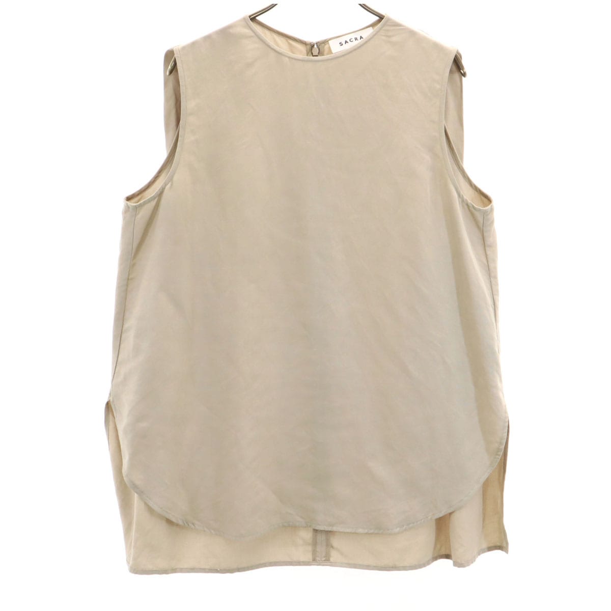 日本製 リネンブレンド ノースリーブ シャツ 38 グレージュ レディース 古着