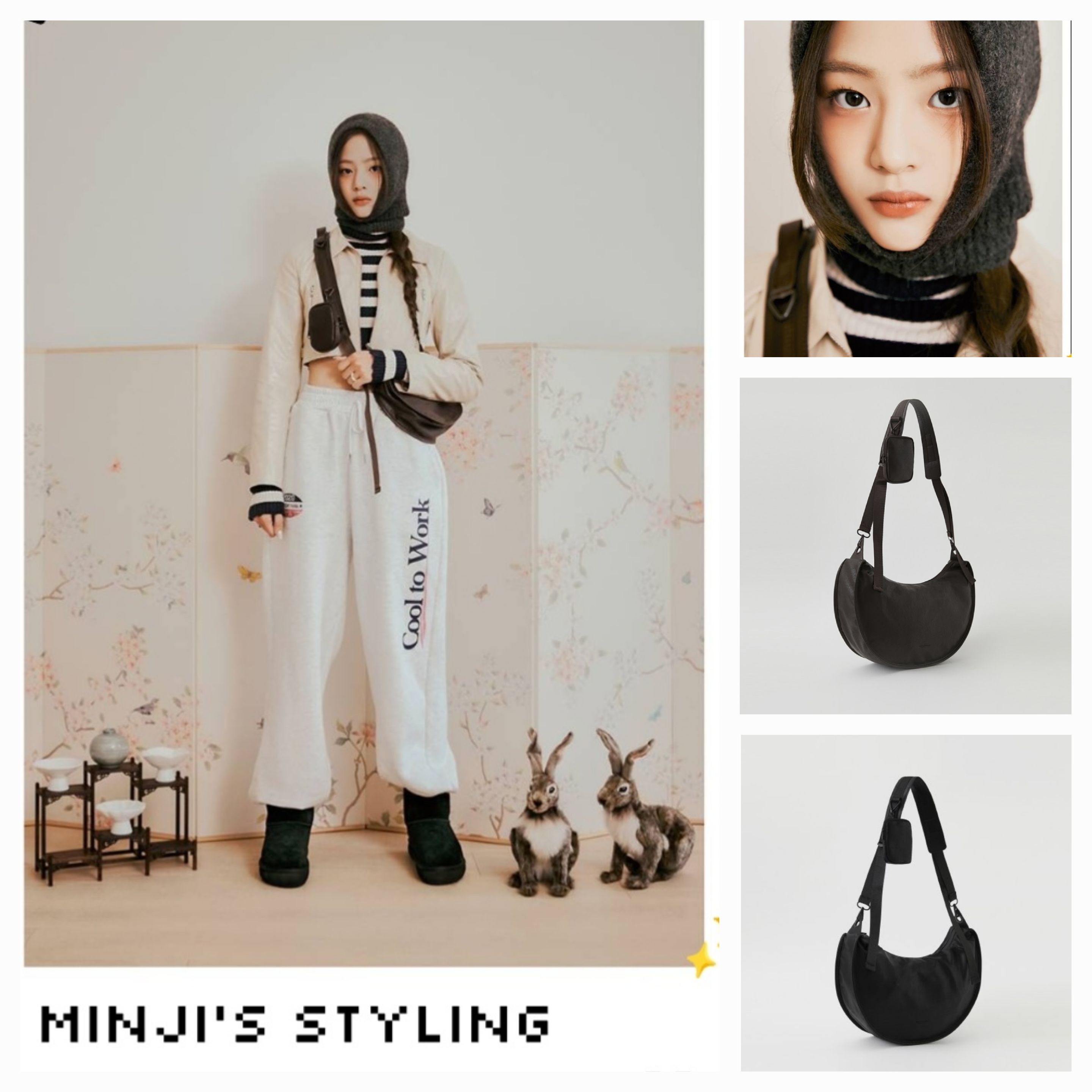ショルダーバッグ LAFUDGE/NEW Jeans Minji wear/Buffing Leather Mini Moon Sling Bag