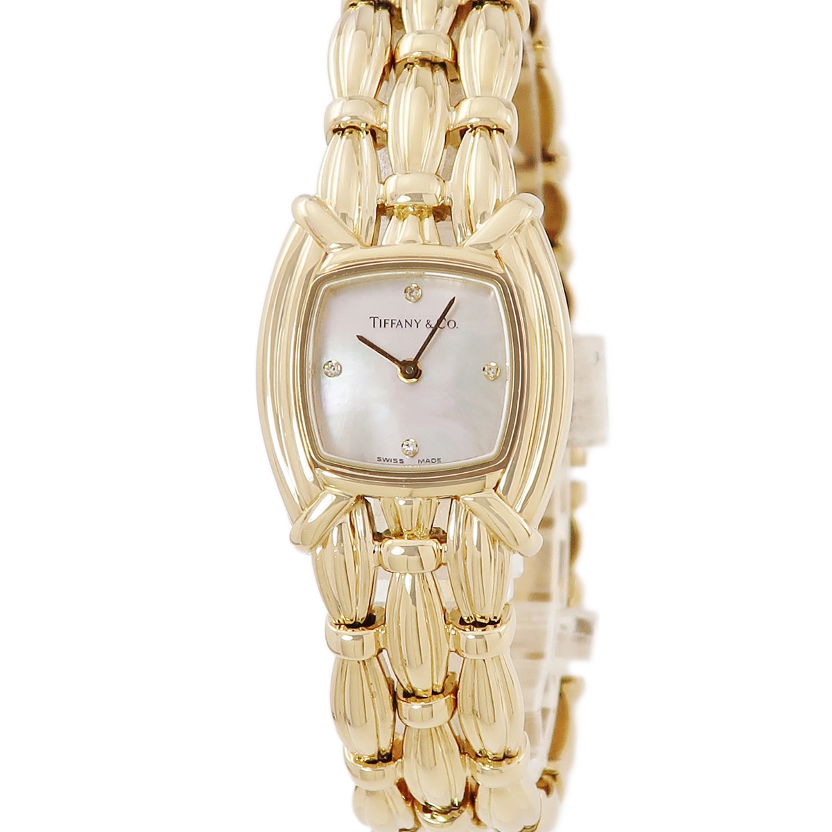 クオーツ レディース K18YG無垢 スクエア 純正ダイヤ シェル 角型 3年保証